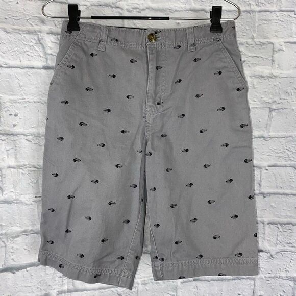 Faded Glory youth boys 14 100% cotton chino shorts w/fish skeleton grey - Picture 1 of 6